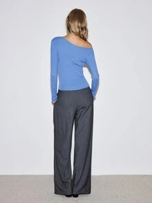 ATUI Studio Women's Minimalist Asymmetrical Shoulder Long Sleeve Sweater For Daily Wear - Blue - View 2