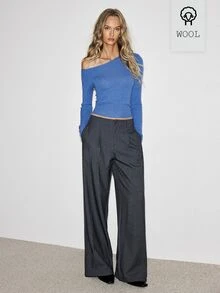 ATUI Studio Women's Minimalist Asymmetrical Shoulder Long Sleeve Sweater For Daily Wear - Blue - View 1