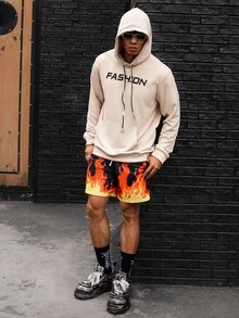 Gym Rark 男友风格男士字母印花连帽运动卫衣 男友风格男士卫衣 - 米色 - 查看 6