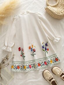 SHEIN Young Girl Woven Ditsy Floral Stand Collar Ruffle Hem Casual Fashion New Cute Dress Kids - Multicolor - View 7
