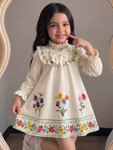 SHEIN Young Girl Woven Ditsy Floral Stand Collar Ruffle Hem Casual Fashion New Cute Dress Kids - Multicolor - View 5
