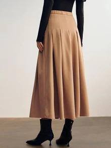 Briarwyn Fall Winte Women's Solid Color Camel High Waist A-Line Midi Box Pleated Skirt Elegant Office Wear For Thanksgiving And Back To School Camel Skirt - Khaki - View 4