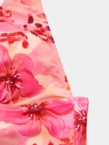 SHEIN Swim Women's Elegant 2-Piece Swimsuit Set With One-Piece Swimsuit And Flowy Wrap Skirt, Halter V-Neck Design, Suitable For Summer Beach Vacation, Pink Floral Pattern - Pink - View 8