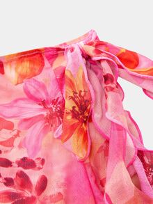 SHEIN Swim Women's Elegant 2-Piece Swimsuit Set With One-Piece Swimsuit And Flowy Wrap Skirt, Halter V-Neck Design, Suitable For Summer Beach Vacation, Pink Floral Pattern - Pink - View 11