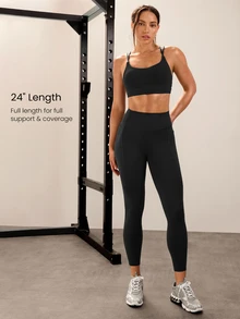 GLOWMODE 24" Peakbum Powersculpt™ Sculpt Flex Sweat-Wicking Cool Feel V-Waist Butt-Lifting Leggings High Impact Workout Running Training  Spring Summer - Black - View 4