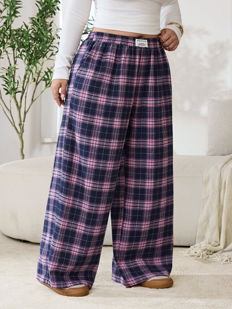 Solflare Plus Size Women's Plaid Casual Everyday Long Pants - Multicolor - View 3