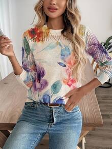 EMERY ROSE New Autumn Casual Loose Hollow Out Mesh Layered Fashionable Knit Blouse For Women Fall Sweater - Apricot - View 7