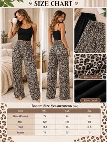 SHEIN Cotton Plus Women Leopard Print Black Solid Multipack Set Multicolor Comfy Pants 2 Pcs Set Night Lounge Pink - Multicolor - View 5