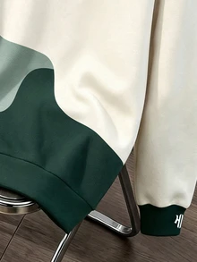 OldRiff 男士休閒拼色圖案套頭運動衫 - 綠色 - 查看 4