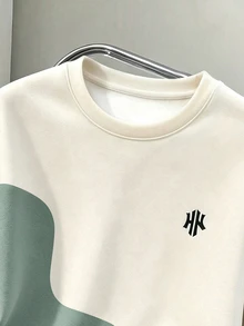 OldRiff 男士休閒拼色圖案套頭運動衫 - 綠色 - 查看 3