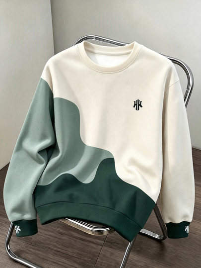OldRiff Men's Casual Color Block Pattern Pullover Sweatshirt