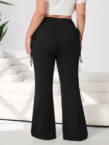 Solflare Plus Size Women Solid Color Casual Versatile Daily Wear Flare Pants - Black - View 4