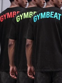 Gym Rark Men's Letter Print Short Sleeve Casual Fitness Sports T-Shirt, Gym - Black - View 1
