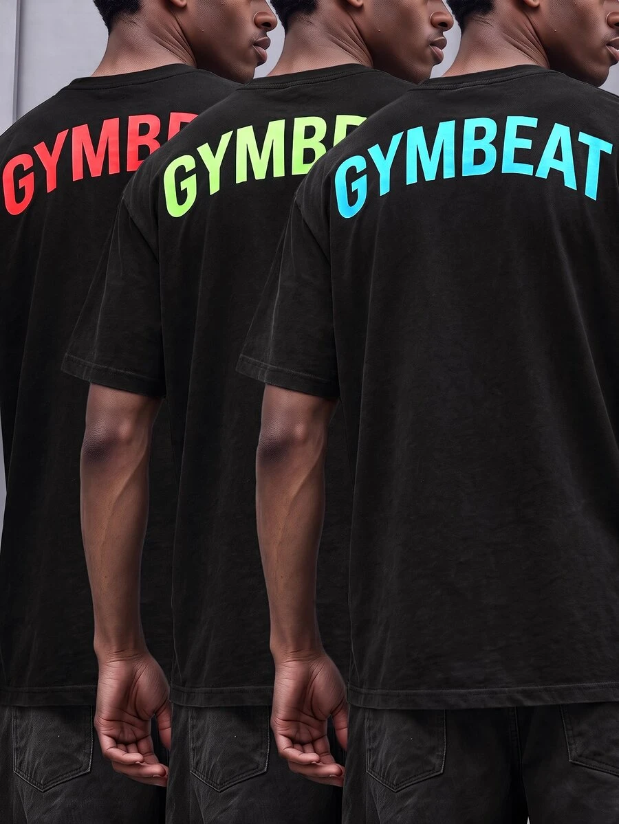 Gym Rark Men's Letter Print Short Sleeve Casual Fitness Sports T-Shirt, Gym - Black - View 1
