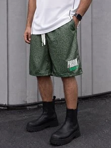 Sport MetroGents Men's Letter & Geometric Print Drawstring Waist Loose Shorts, Gym - Black - View 1