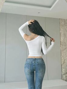 SHEIN ICON 性感休閒優雅蕾絲 2 合 1 不對稱肩長袖 T-shirt 約會早午餐白色秋季 - 白色 - 查看 2