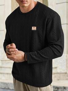EASEVO Men's Plus Size Loose Knit Wheat Ear Diamond Pattern Long Sleeve Crew Neck T-Shirt Halloween Winter Party Autumn  - Black - View 7