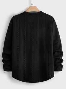 EASEVO Men's Plus Size Loose Knit Wheat Ear Diamond Pattern Long Sleeve Crew Neck T-Shirt Halloween Winter Party Autumn  - Black - View 2
