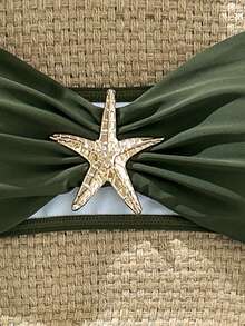 SHEIN Swim Women's Solid Color Spaghetti Strap Starfish Metal Decor Sexy Bikini Set, Summer - Army Green - View 6