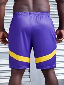 Sport MetroGents Men's Plus Size Slogan Print Casual Sport Shorts With Pockets - Purple - View 3