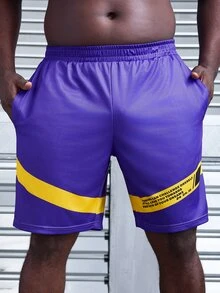 Sport MetroGents Men's Plus Size Slogan Print Casual Sport Shorts With Pockets - Purple - View 6