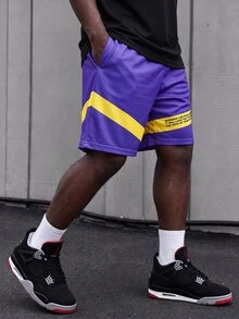 Sport MetroGents Men's Plus Size Slogan Print Casual Sport Shorts With Pockets - Purple - View 1