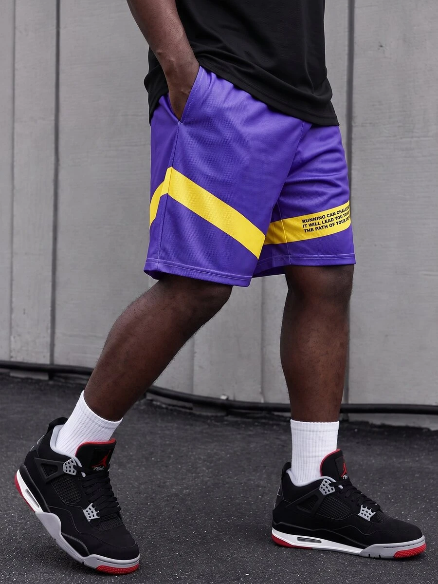 Sport MetroGents Men's Plus Size Slogan Print Casual Sport Shorts With Pockets - Purple - View 1