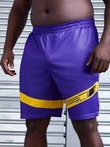 Sport MetroGents Men's Plus Size Slogan Print Casual Sport Shorts With Pockets - Purple - View 7