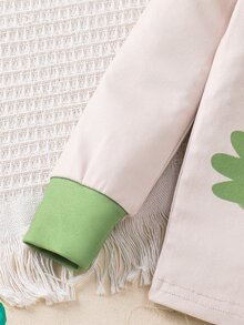 SHEIN 小男孩修身卡通可愛動物圖案休閒極簡緊身舒適加厚長袖圓領上衣褲子2件套，適合秋冬、萬聖節、聖誕節、新年、禮物、室內穿著 - 綠色 - 查看 9