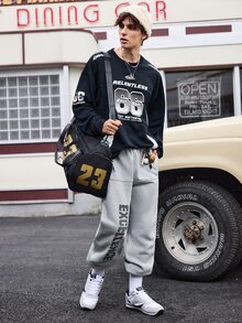 Gym Rark Men Letter Printed Simple Sports Pants, Casual Everyday Wear Sweat Pants - Grey - View 8