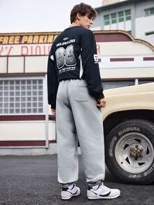Gym Rark Men Letter Printed Simple Sports Pants, Casual Everyday Wear Sweat Pants - Grey - View 3