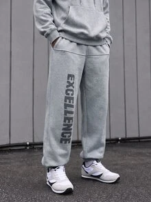 Gym Rark Men Letter Printed Simple Sports Pants, Casual Everyday Wear Sweat Pants - Grey - View 1