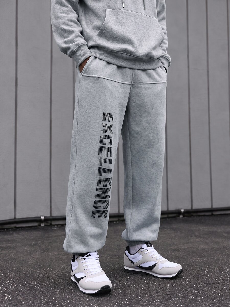 Gym Rark Men Letter Printed Simple Sports Pants, Casual Everyday Wear Sweat Pants - Grey - View 1