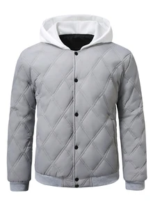 Sport MetroGents 男士纯色前扣拼接休闲棉服外套，简约运动 - 灰色 - 查看 2