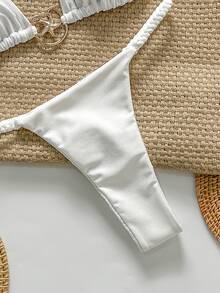 SHEIN Swim Women's Solid Color Metal Trim Spaghetti Strap Bikini Two Pieces Swimwear Set, Summer Beach Vacation - White - View 7