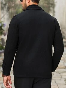 Calvornis Men's Solid Color Turn Collar Casual Versatile Daily Travel Long Sleeve Jacket - Black - View 2