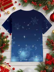 Sorvial Men's Cute Santa & Reindeer T-Shirt, Suitable For Christmas, Family Gathering, Friend Gift - Blue - View 2