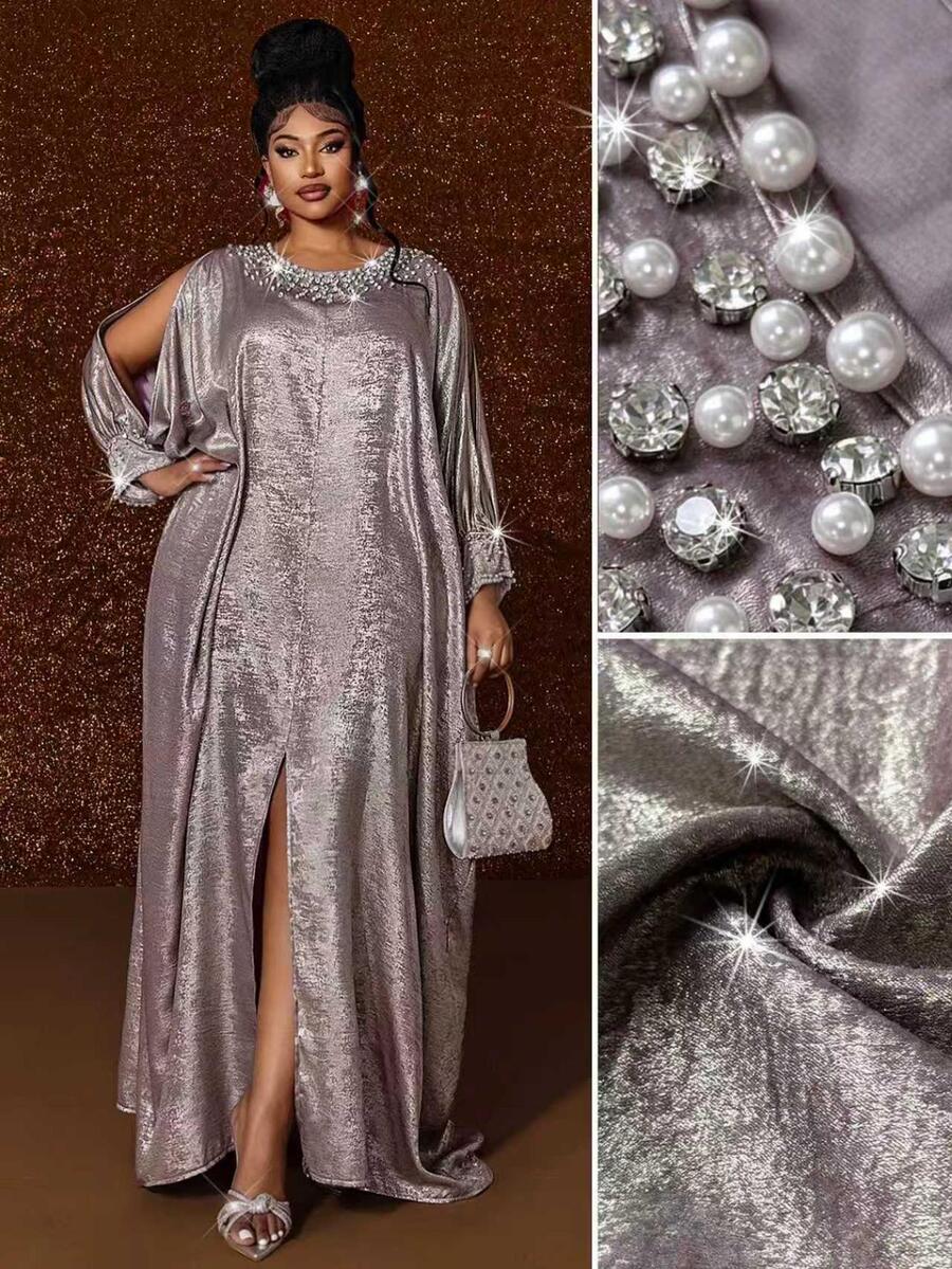 Maweii Plus Size Women's Taro Purple Heavy Rhinestone Studded Long Robe ...