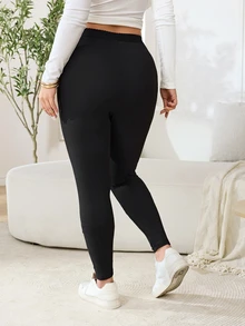 Solflare Plus Size Women's Black High Waist Casual Versatile Leggings - Black - View 5