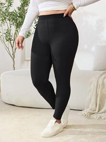 Solflare Plus Size Women's Black High Waist Casual Versatile Leggings - Black - View 3