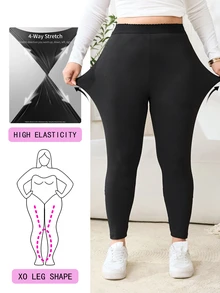 Solflare Plus Size Women's Black High Waist Casual Versatile Leggings - Black - View 1