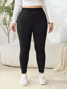 Solflare Plus Size Women's Black High Waist Casual Versatile Leggings - Black - View 4