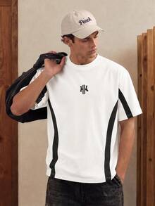 OldRiff Standard Size Men's 100% Cotton Black & White Colorblock Patchwork T-Shirt, High Quality T-Shirt, Suitable For School, Outings, Friends Gift - White - View 7