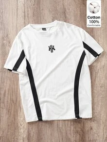 OldRiff Standard Size Men's 100% Cotton Black & White Colorblock Patchwork T-Shirt, High Quality T-Shirt, Suitable For School, Outings, Friends Gift - White - View 1