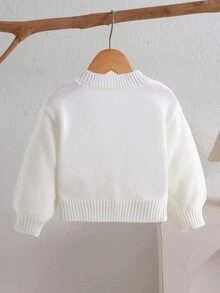 SHEIN 女童白色針織秋季毛衣，蝴蝶結裝飾，可愛休閒，柔軟舒適百搭，適合派對、度假場合 - 白色 - 查看 2