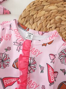 SHEIN Newborn Baby Cute Knitted Casual Cartoon Pattern Romper & Headband Set - Pink - View 5