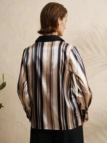 Airaco Women's Elegant Color Block Striped Casual Button Front Shirt, Autumn - Multicolor - View 4