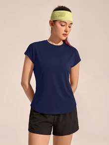 Exploreva 女款極簡風網眼圓領戶外T恤 - 藏蓝色 - 查看 7