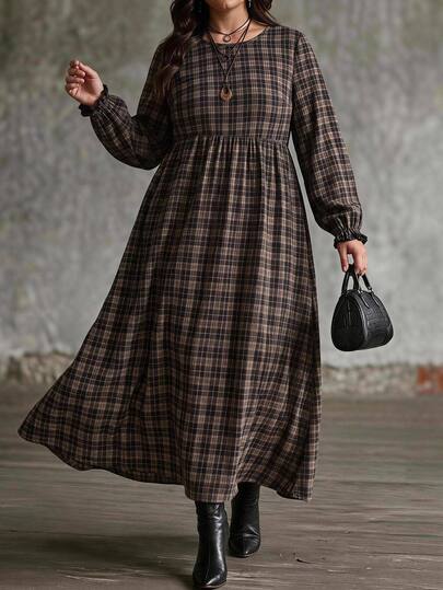 SHEIN CURVE+ Fransk vintage avslappnad minimalistisk elegant damklänning i plus size, höst/vinter, midjelång, 5XL-8XL