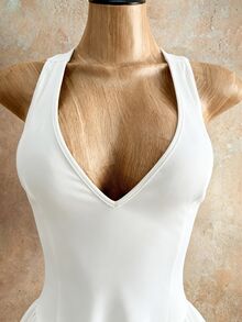 Mistrie New Women's Sexy Deep V-Neck Sleeveless Design With Shoulder Straps And Back Cut-Out Detailing, Perf - White - View 10